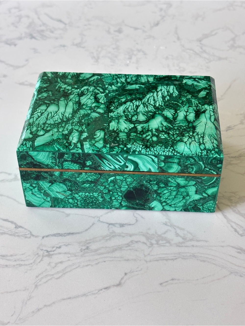 Vintage Malachite Stone Handcrafted Trinket Box - Picture 3 of 13